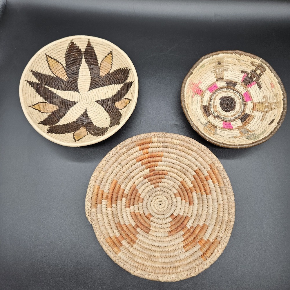 Southwestern Native American Style Woven Coil Baskets Bowls Boho Small Lot of 3